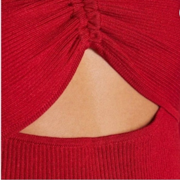 Anthropologie Maeve cut out ribbed halter top raspberry red color stretches NWT - Picture 2 of 7